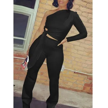 Classy One Shoulder Pants Set