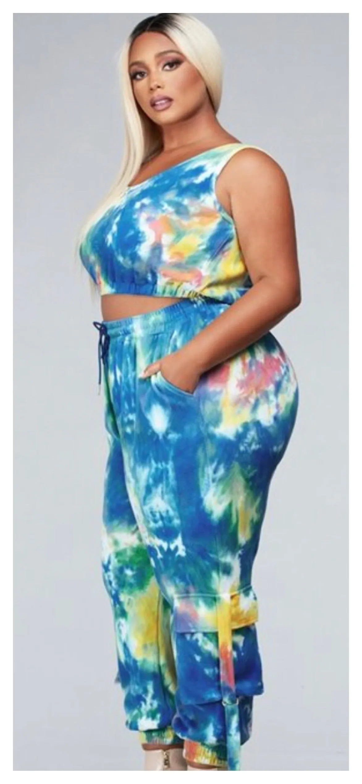 Comfortable in Tye-Dye 2pc Jogger Set (Plus Size Only)