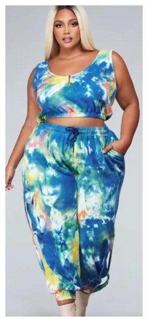 Comfortable in Tye-Dye 2pc Jogger Set (Plus Size Only)