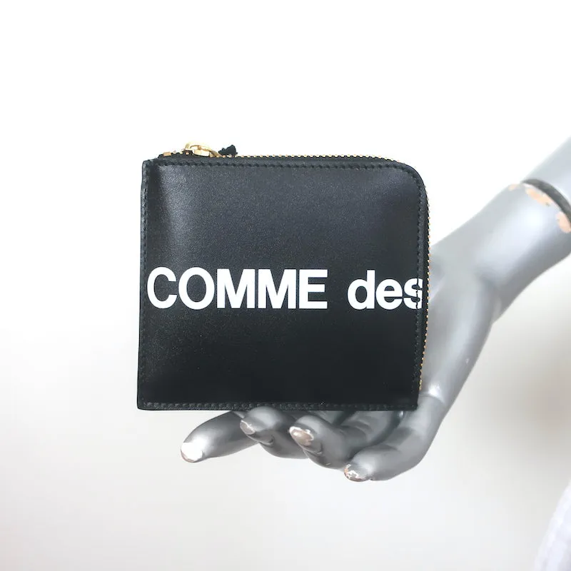 Comme des Garcons Huge Logo Half-Zip Wallet Black Leather NEW