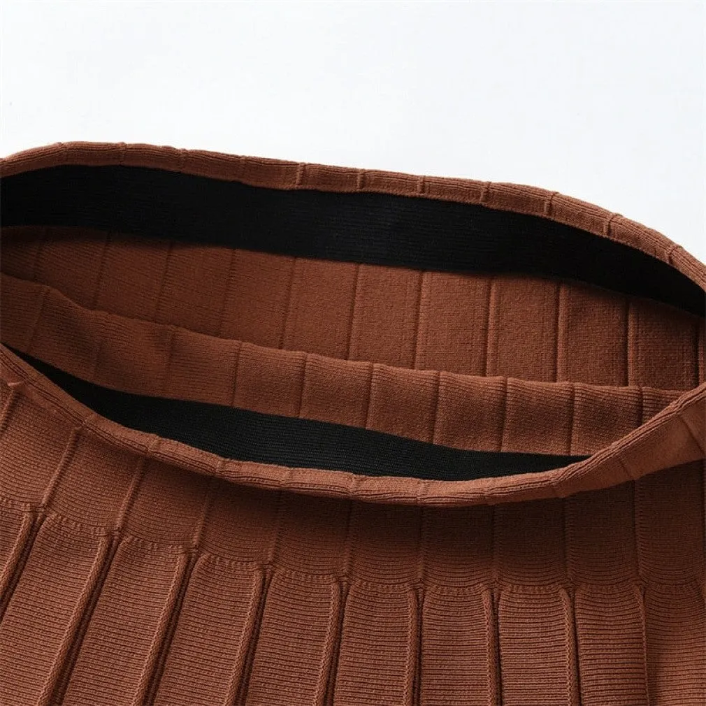 ContiNent 33 Women Knitted Pleated Skirts Fashion High Waist Knit Dress Solid Color Female Classic Skirt