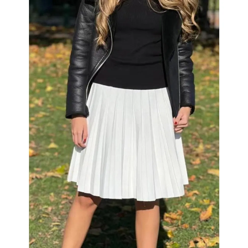ContiNent 33 Women Knitted Pleated Skirts Fashion High Waist Knit Dress Solid Color Female Classic Skirt