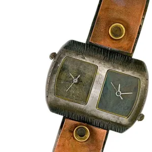 copper & brass Watch, blue & green Dials Two time zones