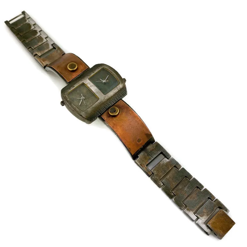 copper & brass Watch, blue & green Dials Two time zones