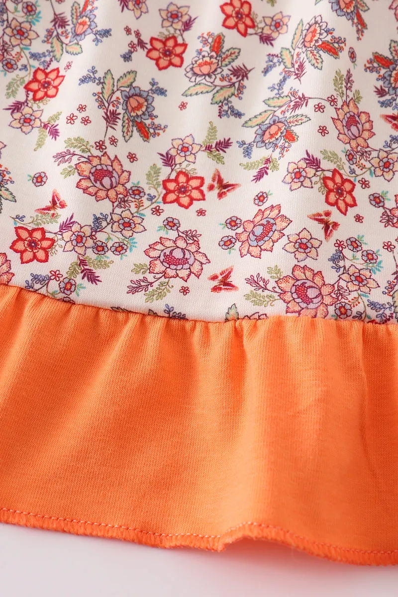 Coral Floral Cow Applique Girl Set