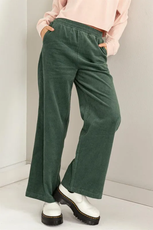 CORDUROY HIGH-WAISTED WIDE LEG PANTS