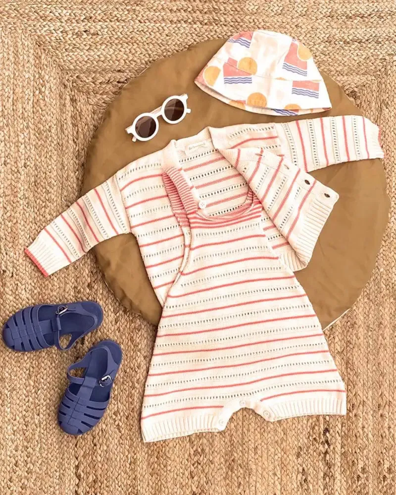 Corfu - Coral Stripe Knit Baby & Toddler Shorty Romper
