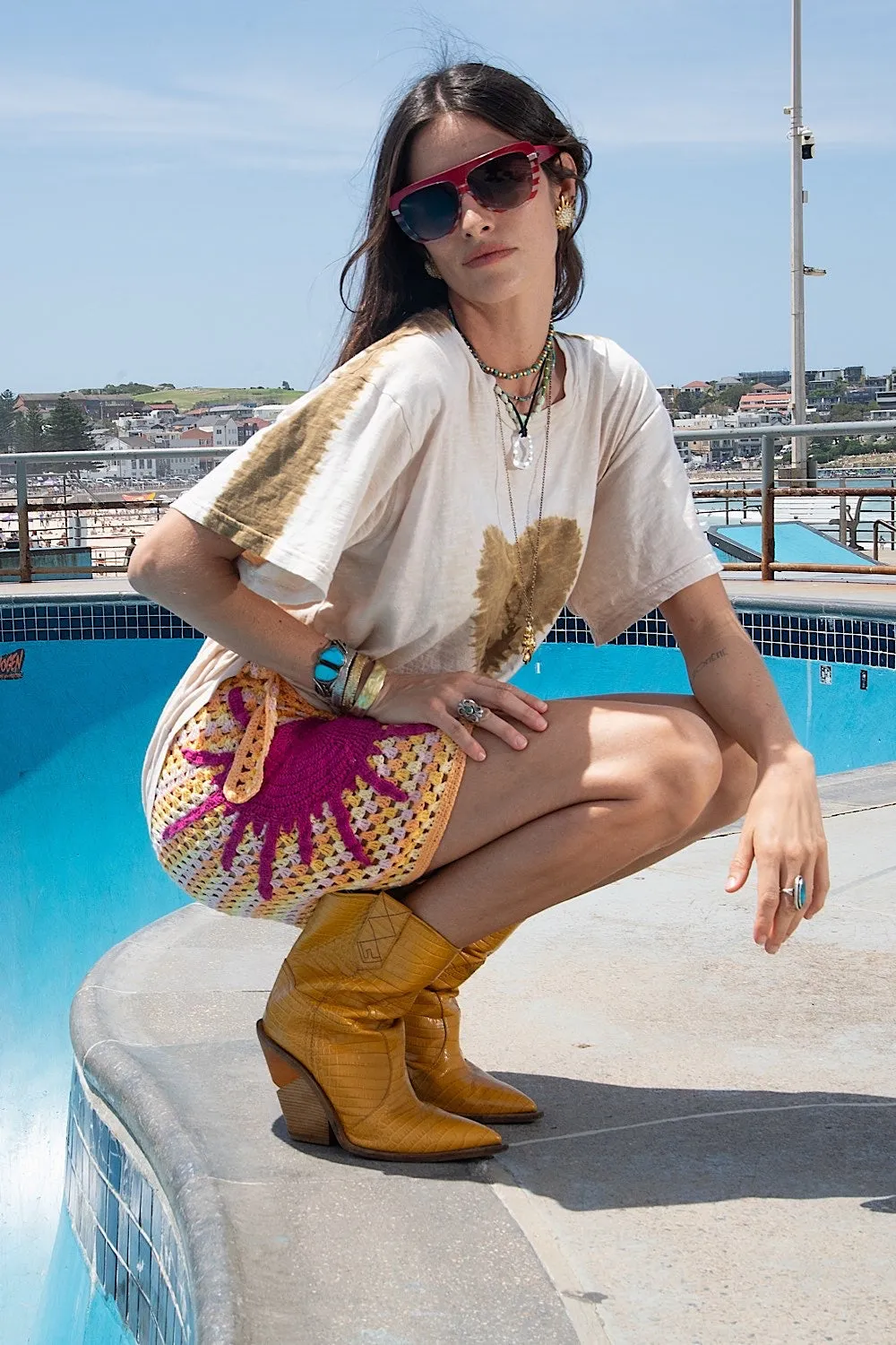 Cover Me In Sunshine Crochet Appliqué Sun Wrap Skirt
