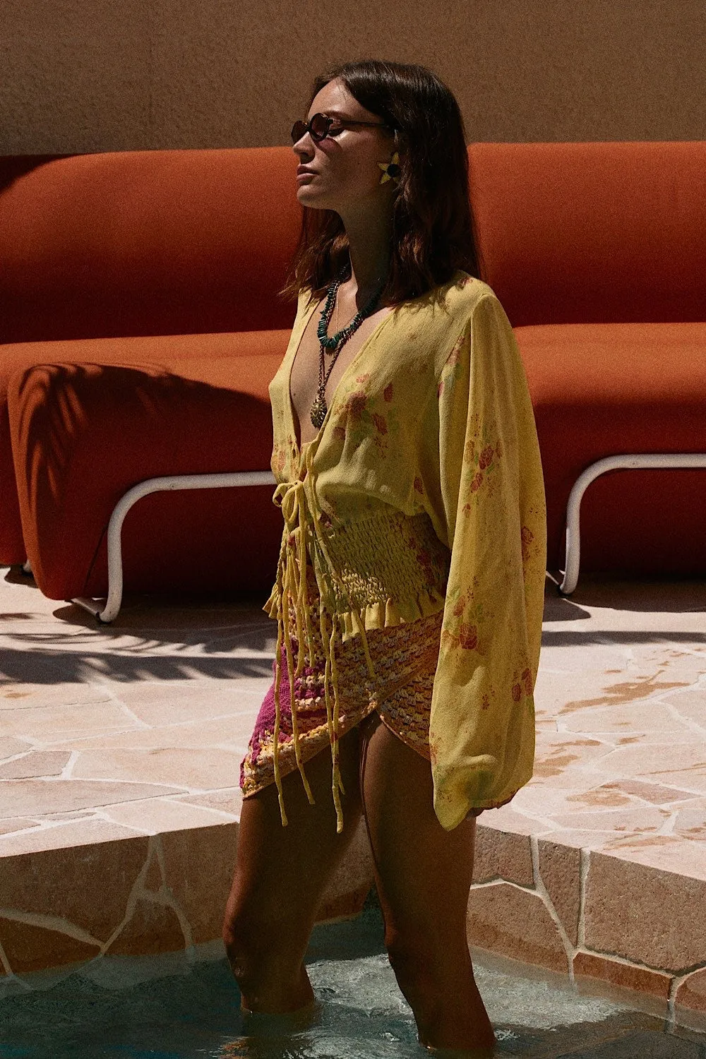Cover Me In Sunshine Crochet Appliqué Sun Wrap Skirt