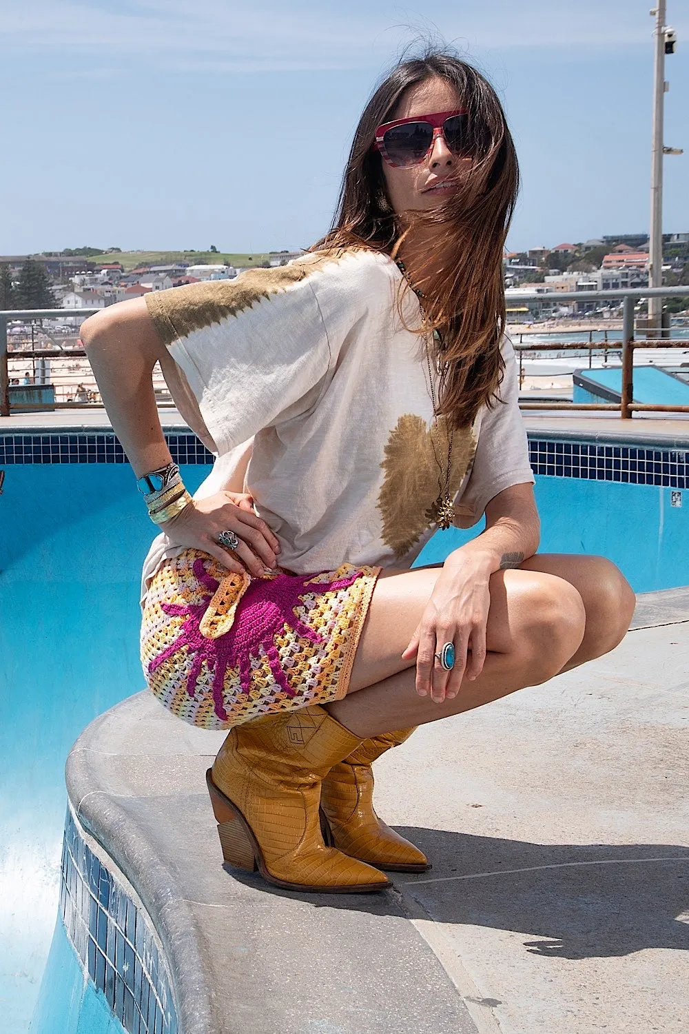 Cover Me In Sunshine Crochet Appliqué Sun Wrap Skirt