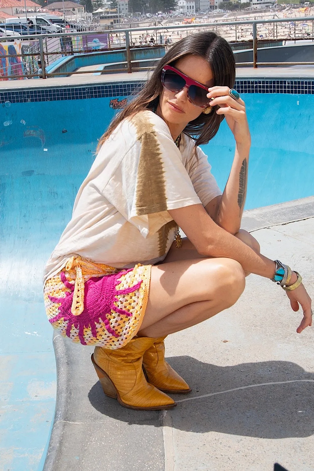 Cover Me In Sunshine Crochet Appliqué Sun Wrap Skirt