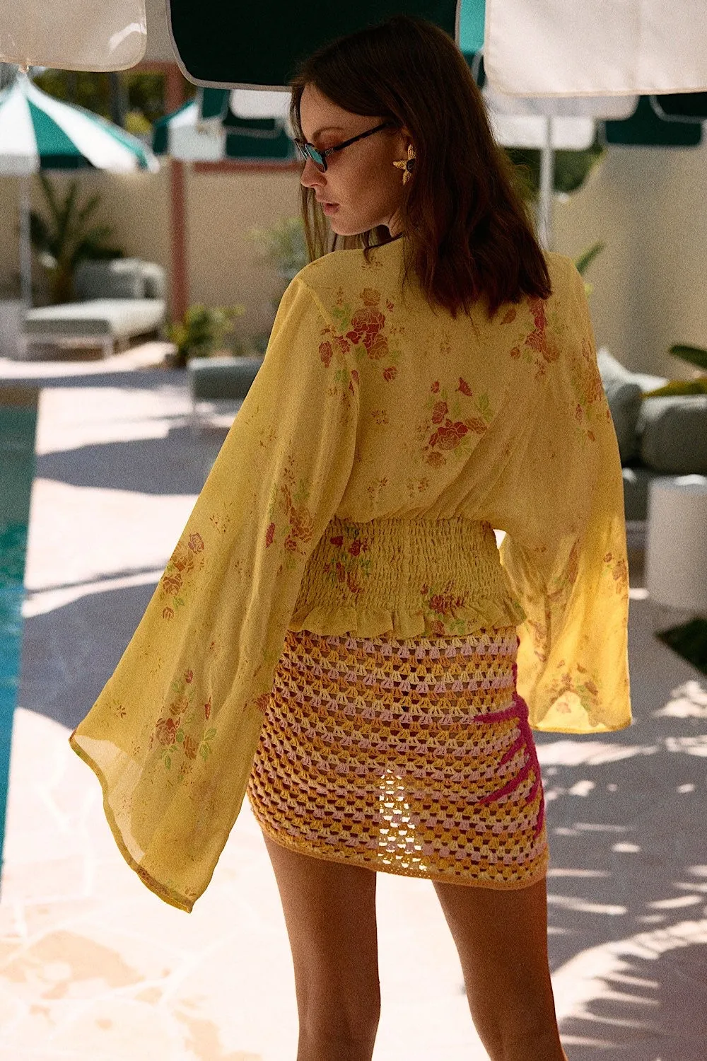 Cover Me In Sunshine Crochet Appliqué Sun Wrap Skirt