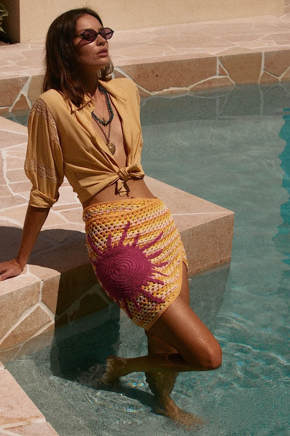 Cover Me In Sunshine Crochet Appliqué Sun Wrap Skirt