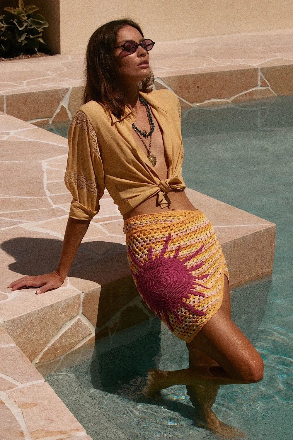 Cover Me In Sunshine Crochet Appliqué Sun Wrap Skirt