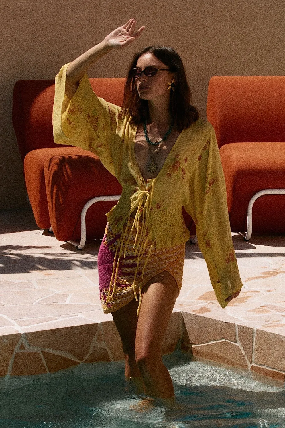Cover Me In Sunshine Crochet Appliqué Sun Wrap Skirt