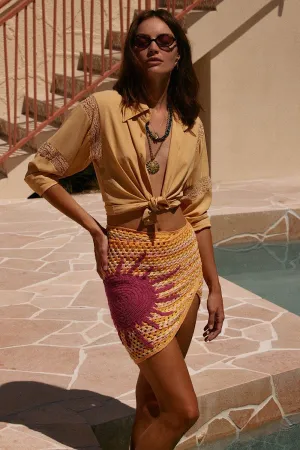 Cover Me In Sunshine Crochet Appliqué Sun Wrap Skirt