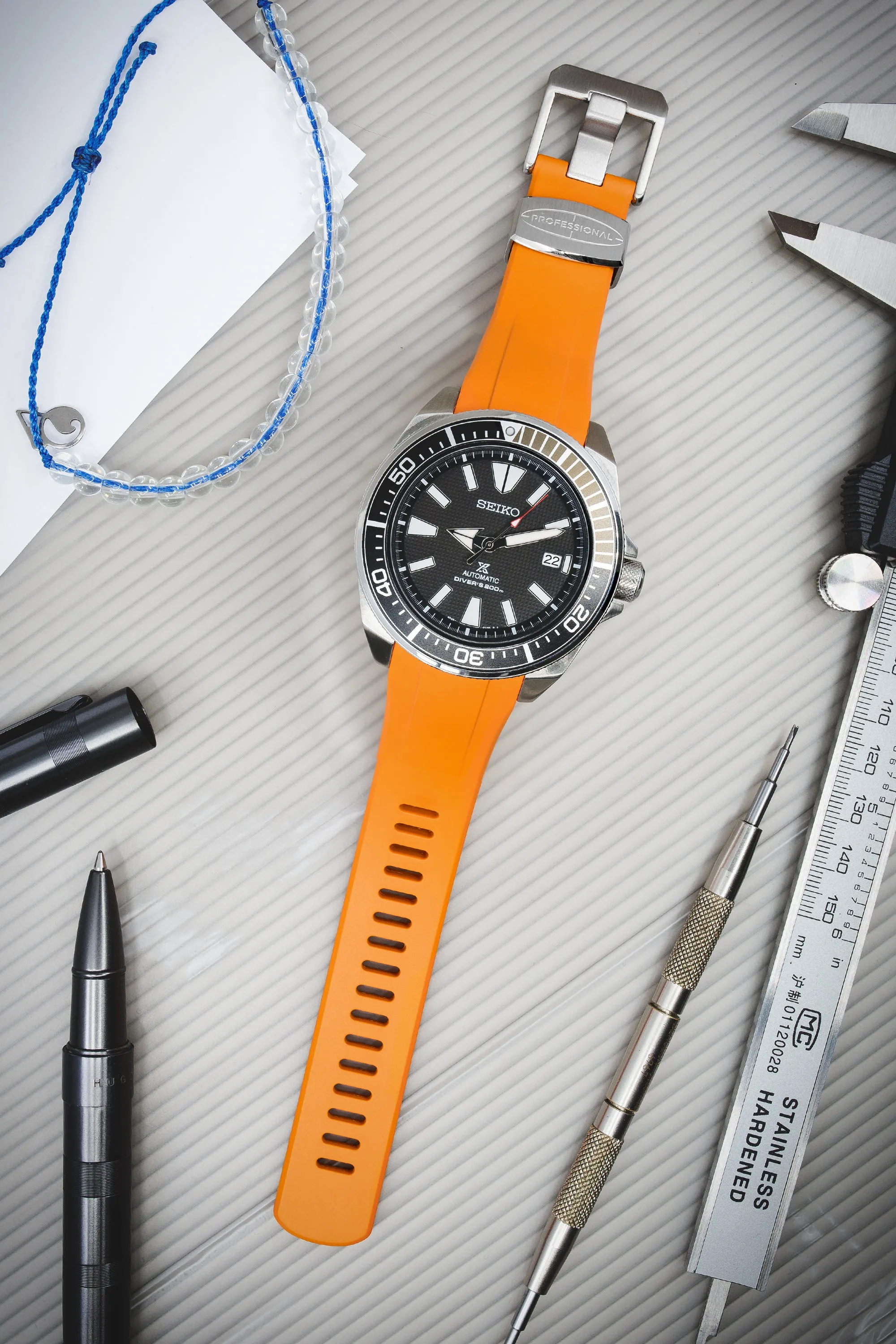 CRAFTER BLUE CB09 Rubber Watch Strap for Seiko "New" Samurai Series – ORANGE