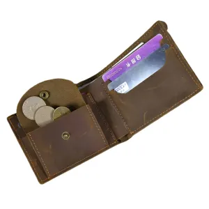 Crazy Horse Leather Short Wallet for Men Vintage Coin Card Holder