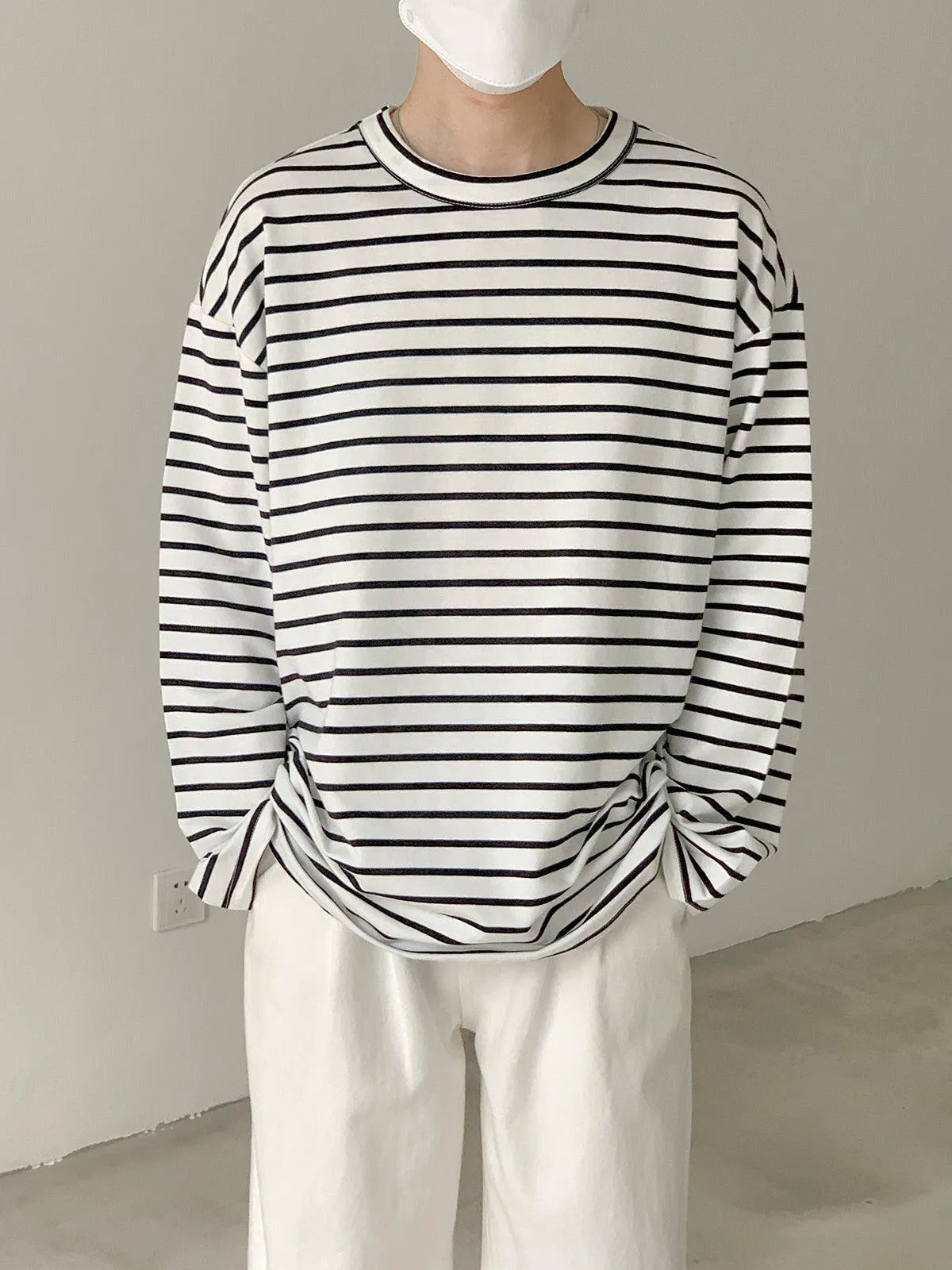 Crew Neck Striped Long Sleeve T-shirt