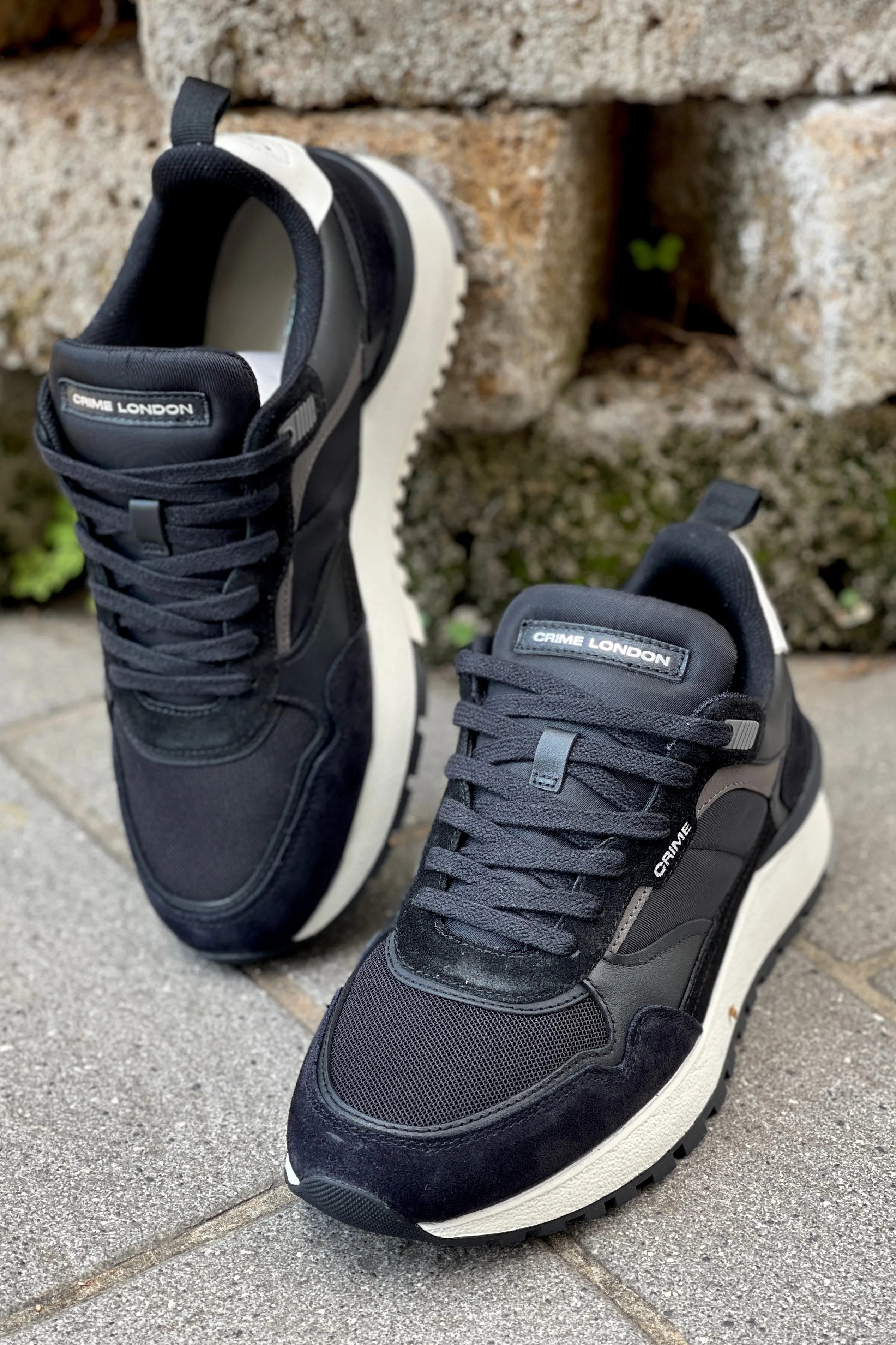 Crime London sneakers mod. running in nylon e pelle colore nero (Collezione inverno 23)