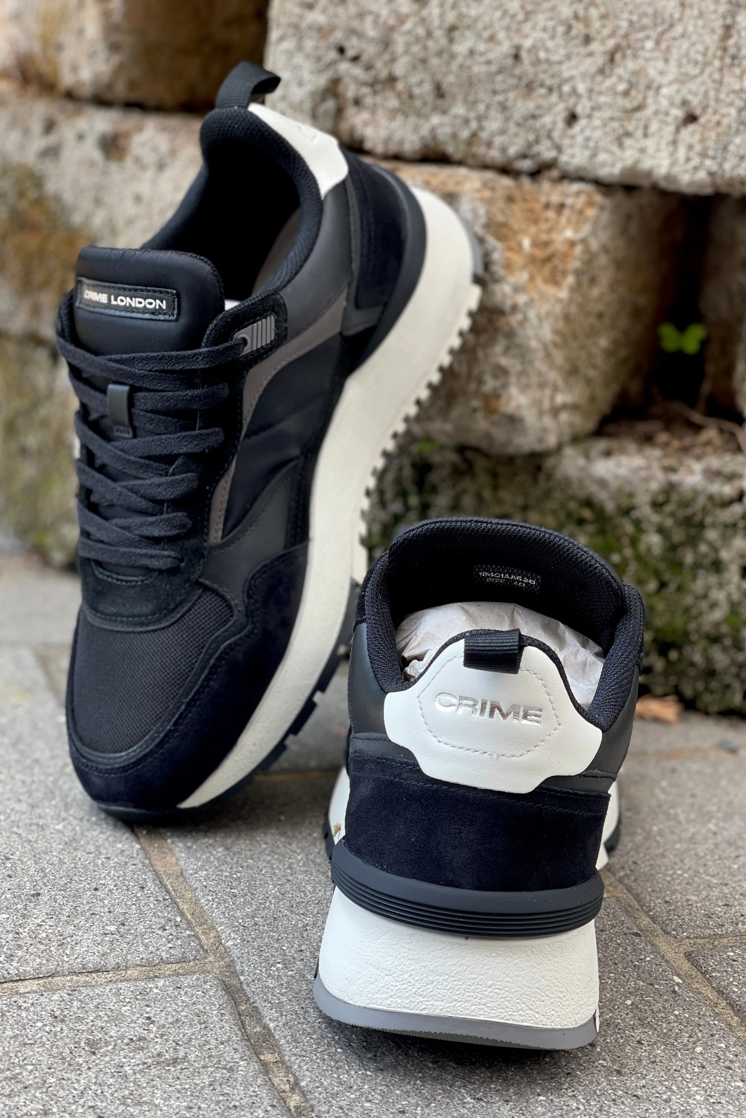 Crime London sneakers mod. running in nylon e pelle colore nero (Collezione inverno 23)