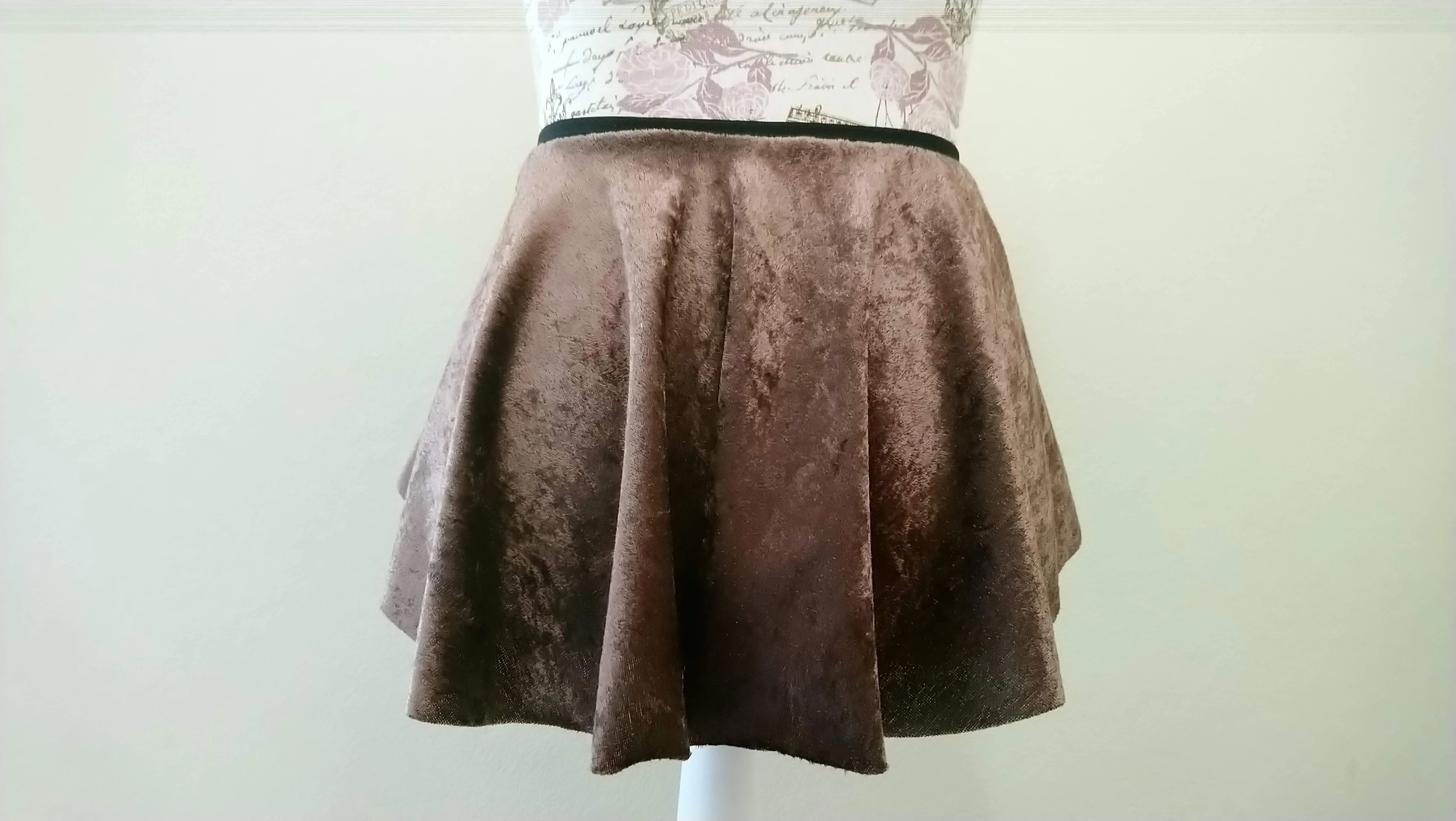 Crushed Brown Velvet pull-on skirt