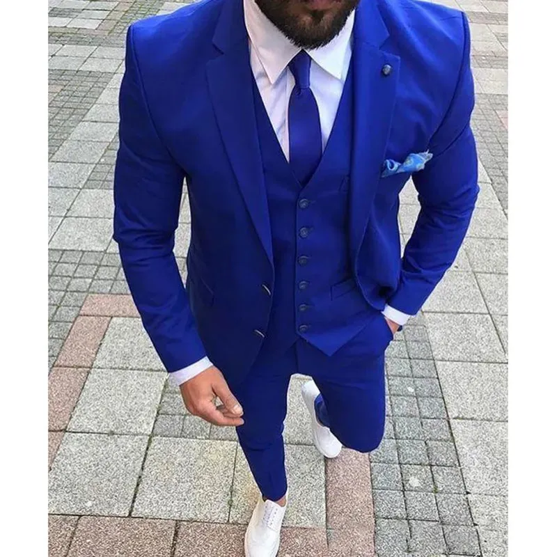 Custom Slim Fit Royal Blue Groom Suit Set