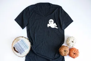 Cute Ghost Pocket Shirt | Halloween Shirt | Unisex V Neck