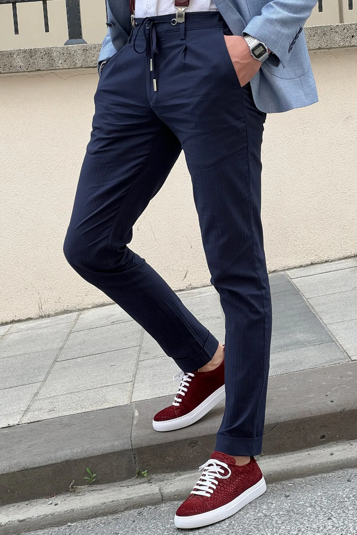 Daniel Navy Blue Cotton Pants - Slim-Fit Elegance