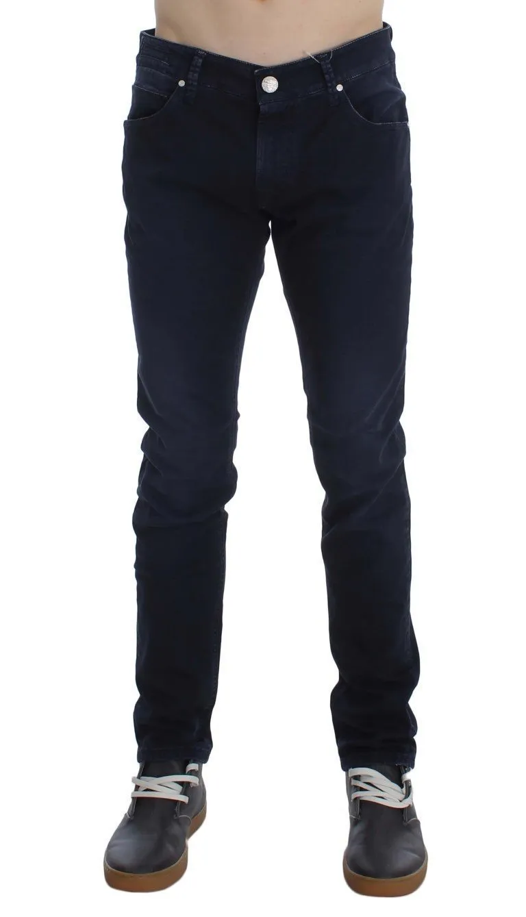 Dark Blue Cotton Stretch Slim Skinny Fit Jeans