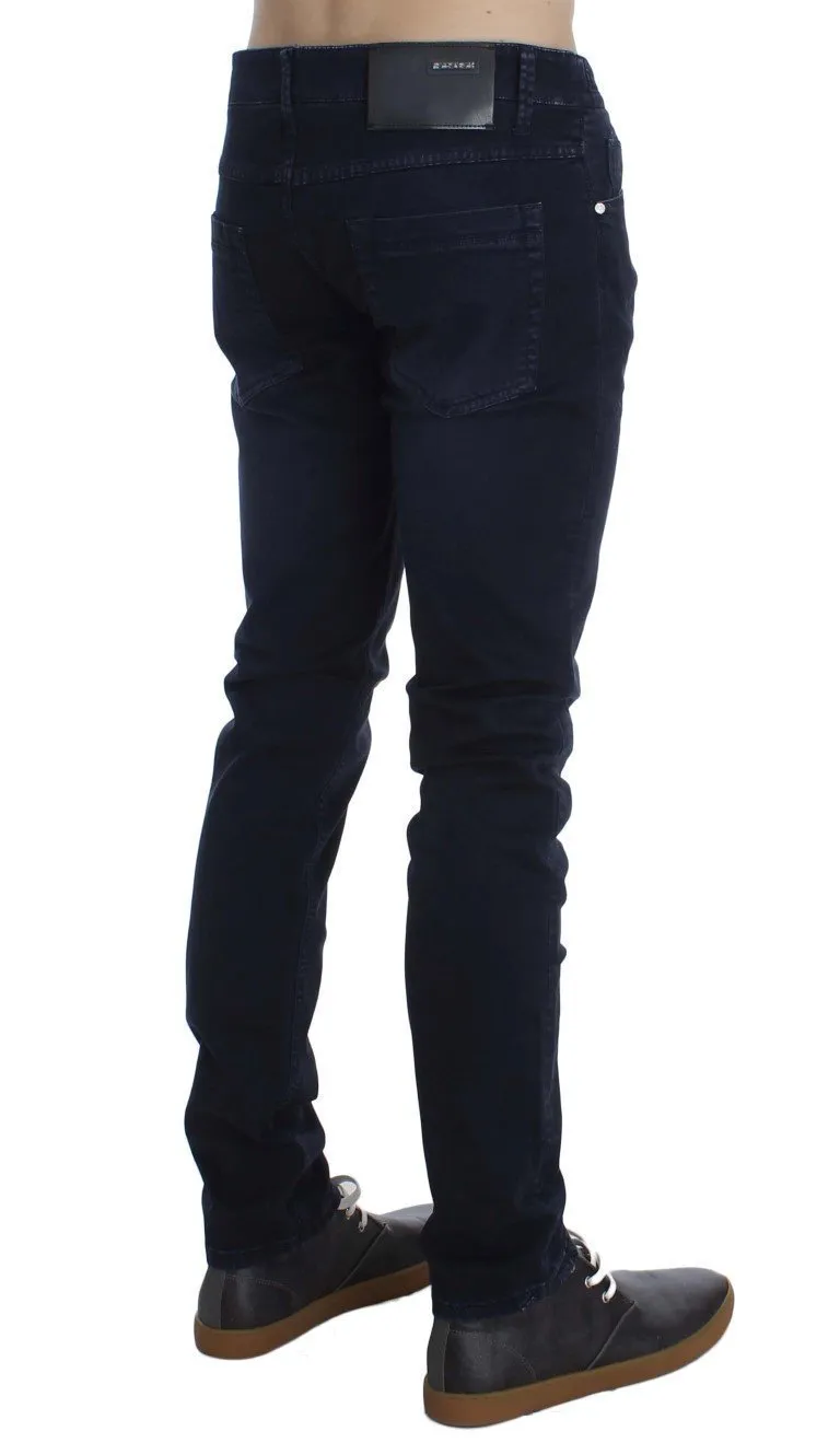 Dark Blue Cotton Stretch Slim Skinny Fit Jeans