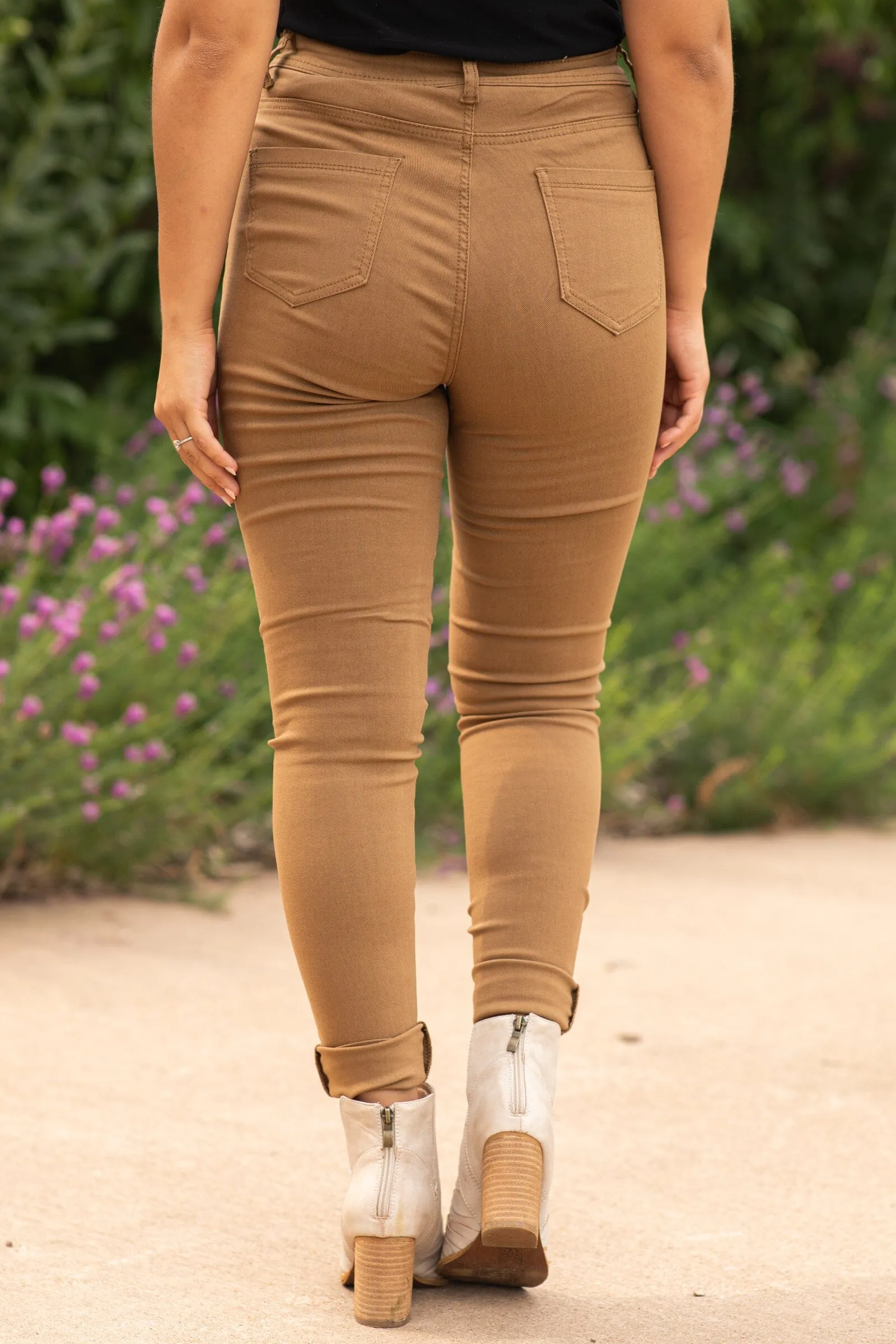 Dark Camel Skinny Fit High Rise Pants