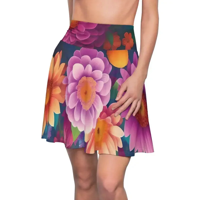 Dazzling Skater Skirt with Large Vibrant Flowers