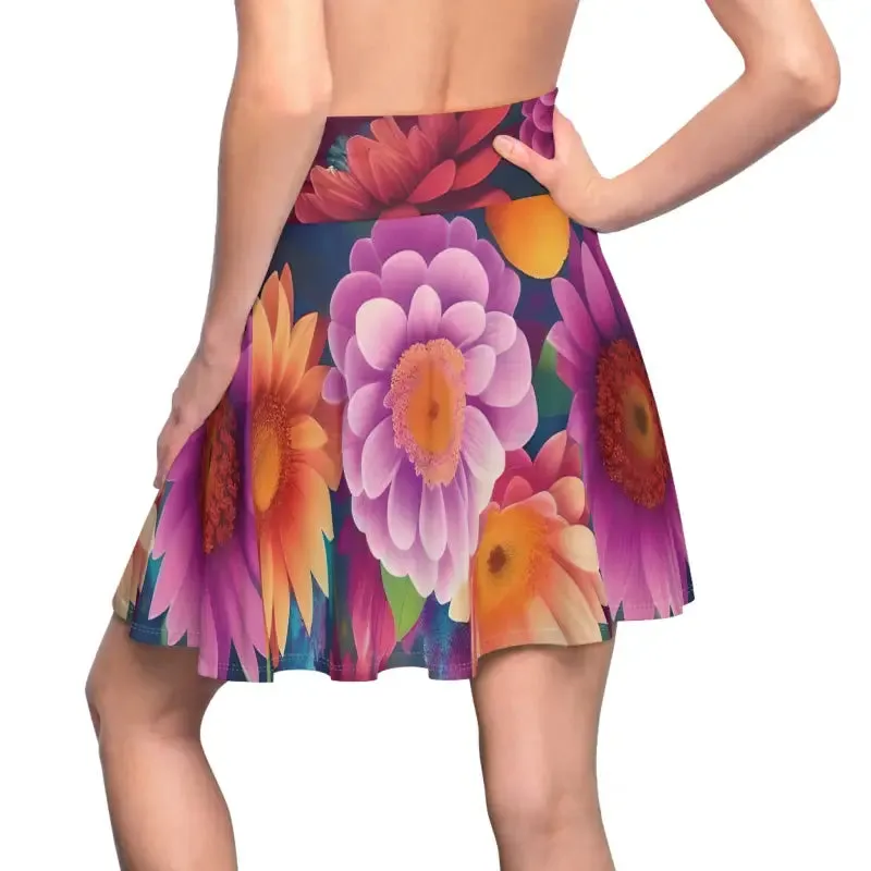 Dazzling Skater Skirt with Large Vibrant Flowers