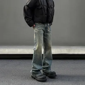 Distressed Slim Fit Straight Leg Jeans