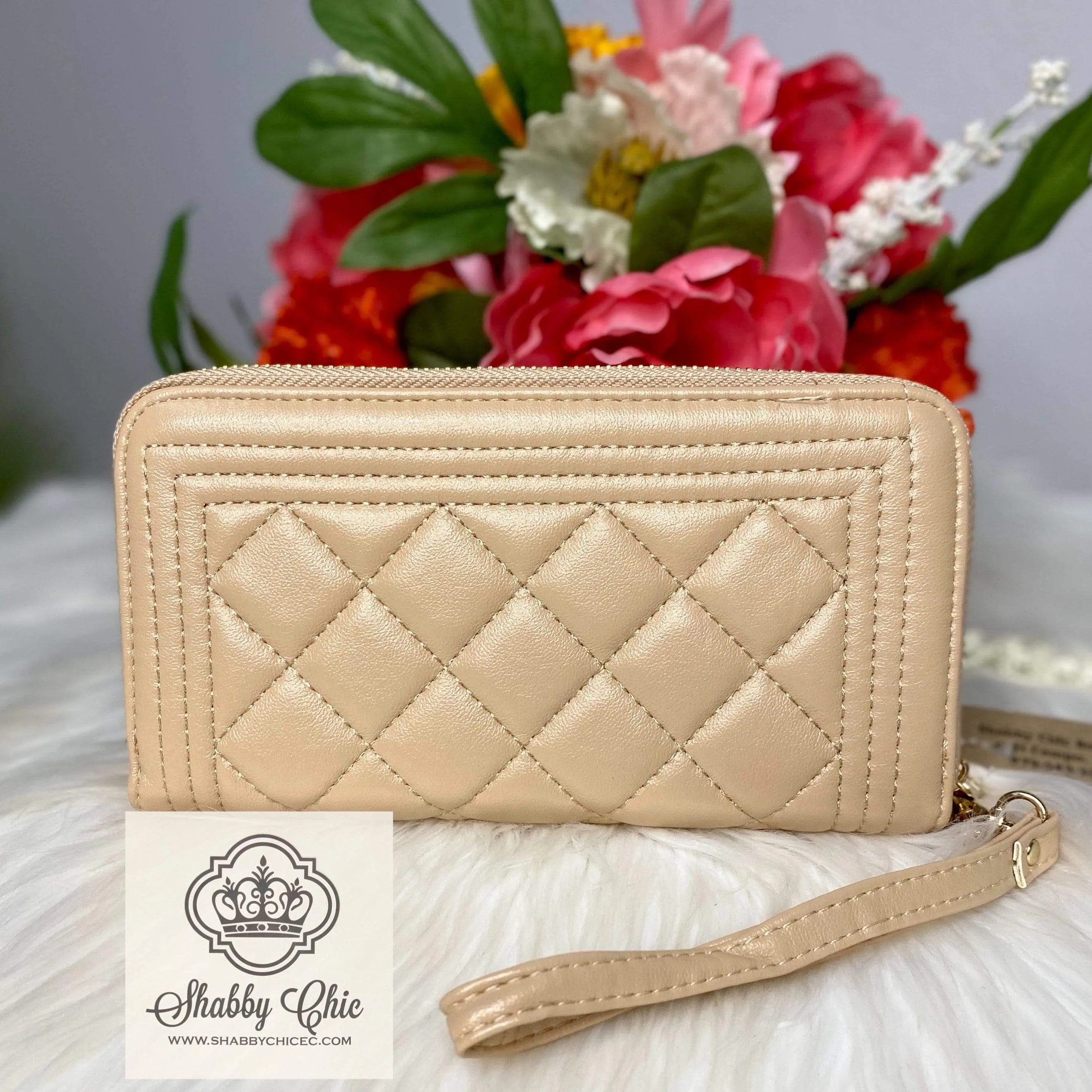 Double ZIp Beige Quilted Zip Wallet