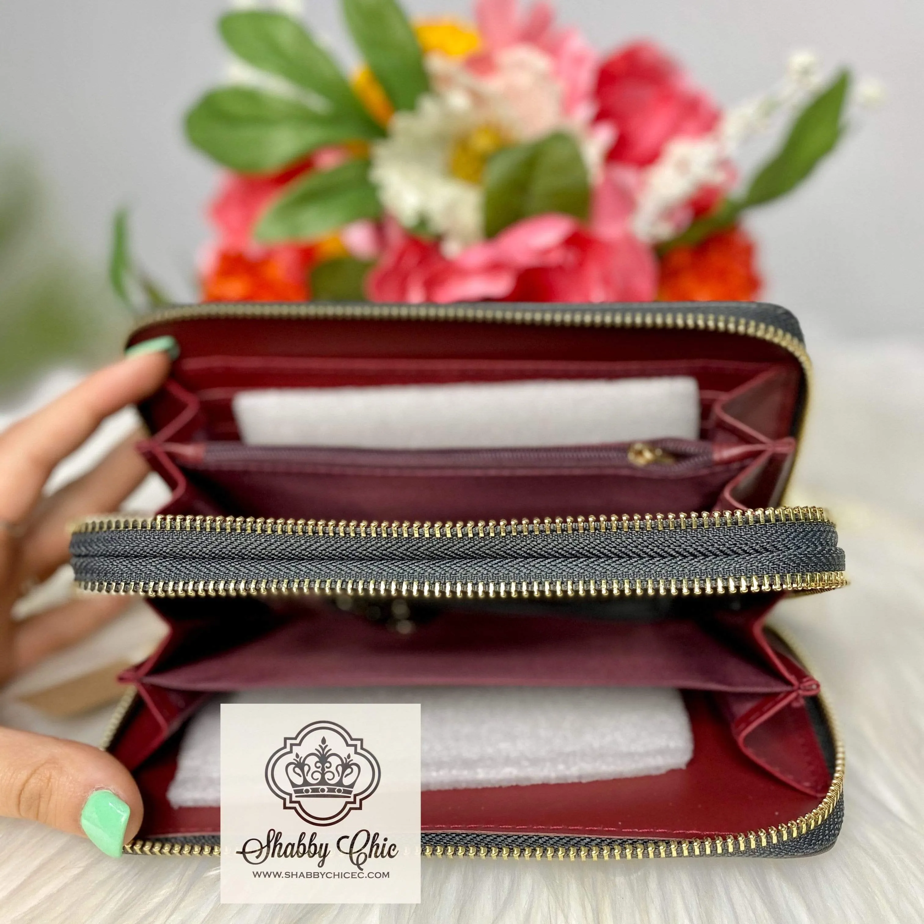 Double ZIp Charcoal Quilted Zip Wallet