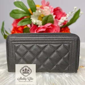 Double ZIp Charcoal Quilted Zip Wallet