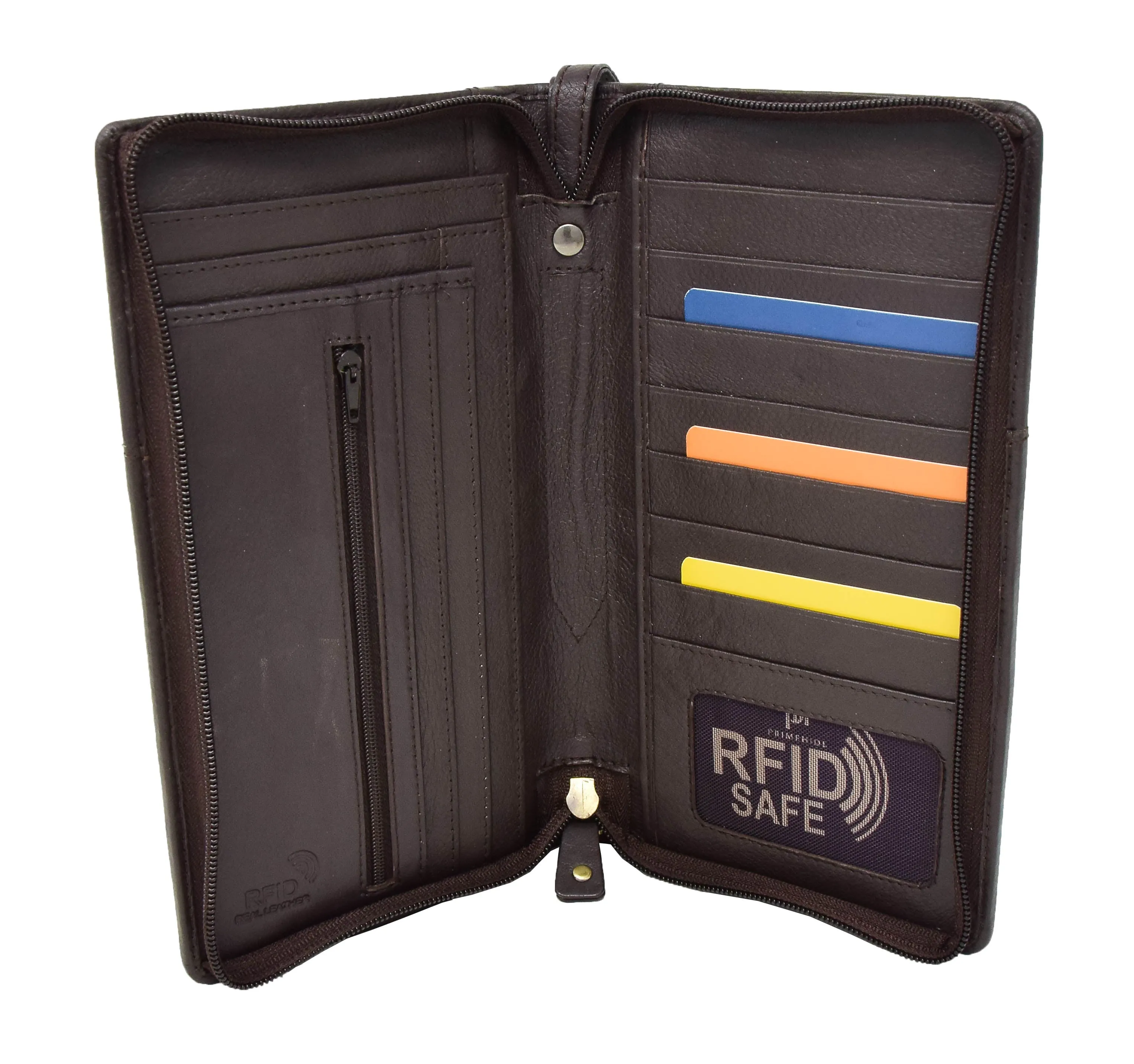 DR419 Zip Around Documents Leather Wallet Brown