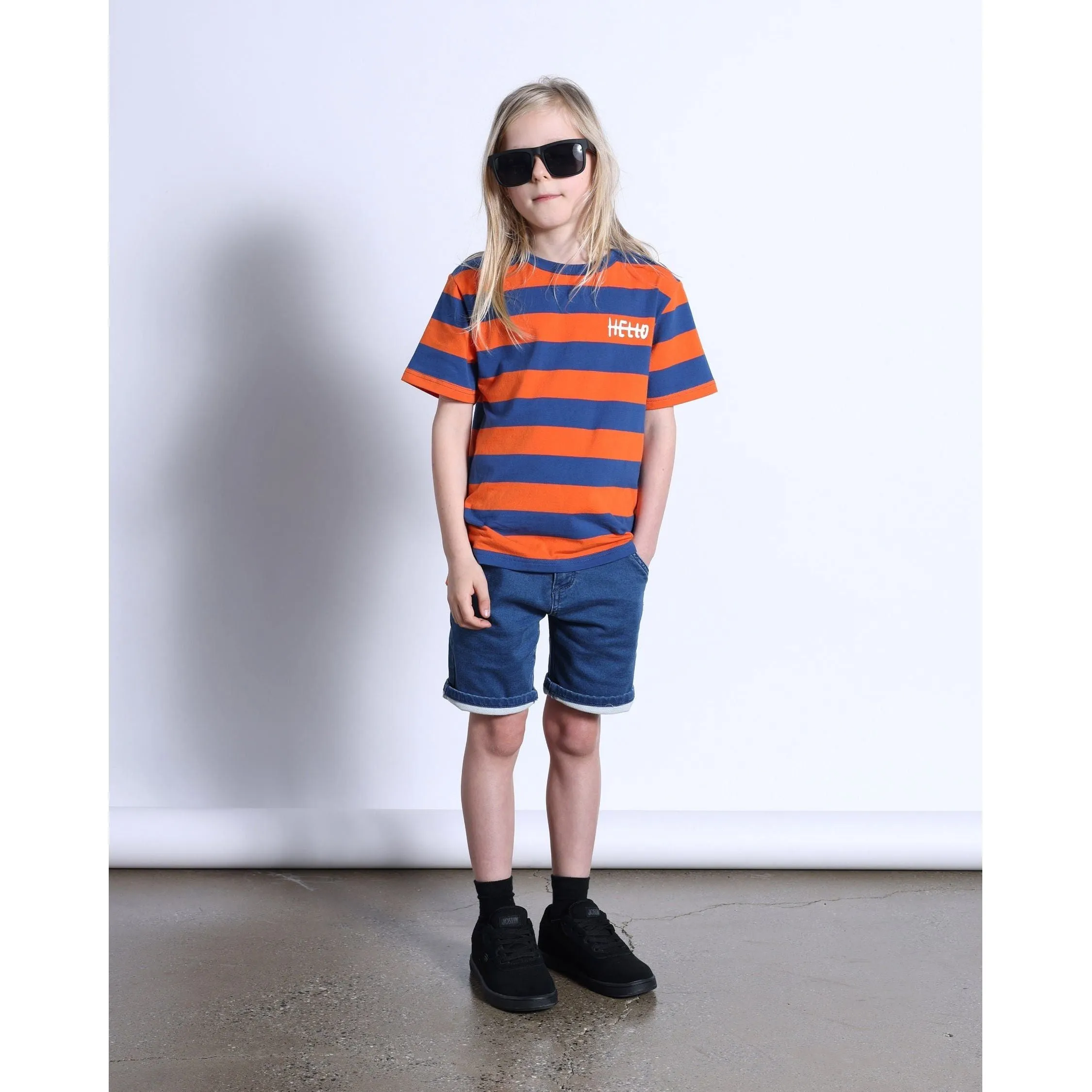 Duo Tee- Orange/Midnight Stripe