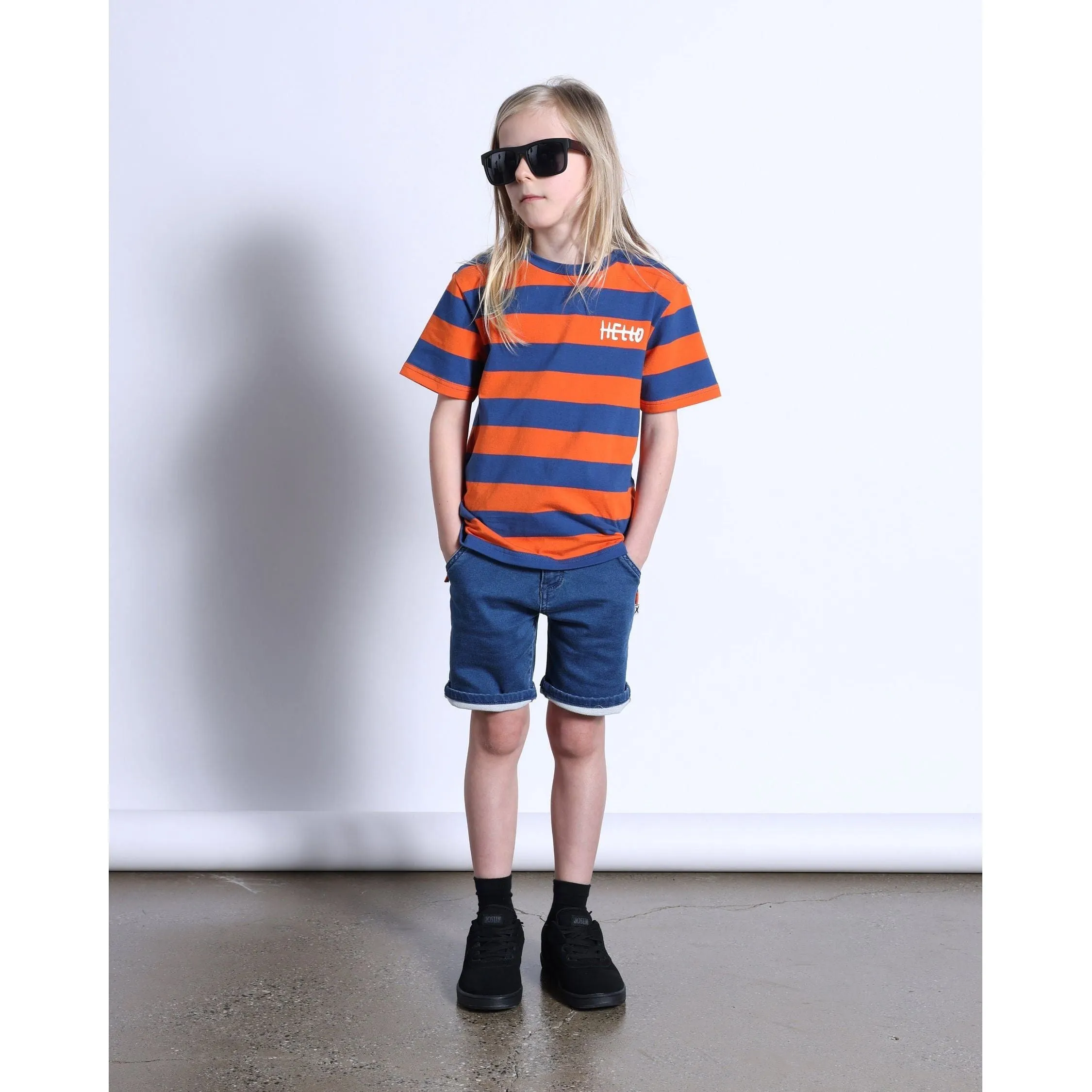Duo Tee- Orange/Midnight Stripe