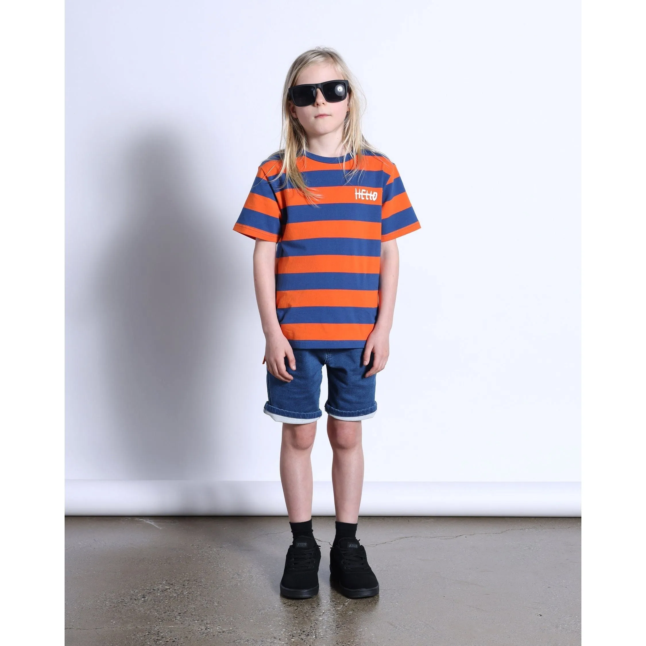 Duo Tee- Orange/Midnight Stripe
