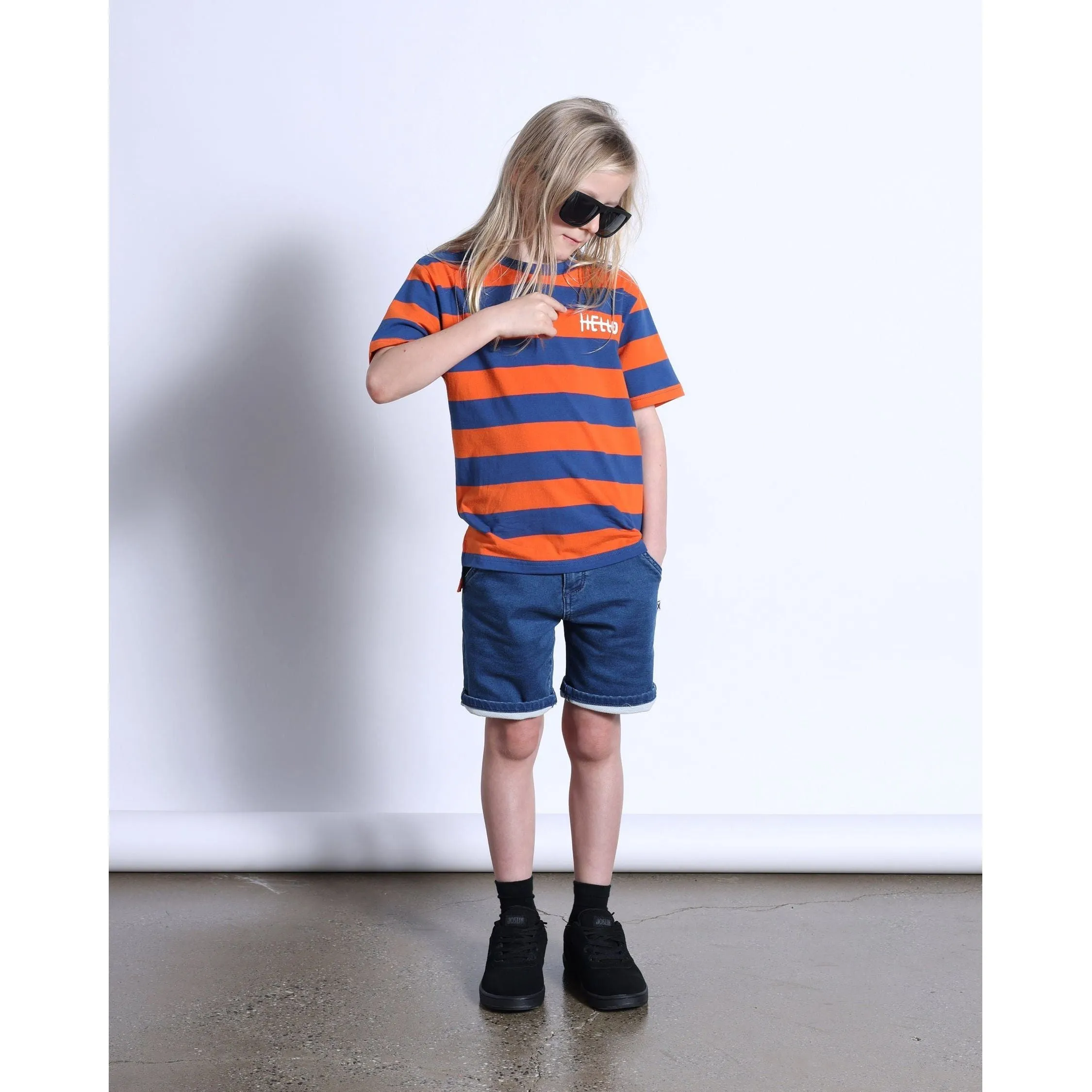 Duo Tee- Orange/Midnight Stripe