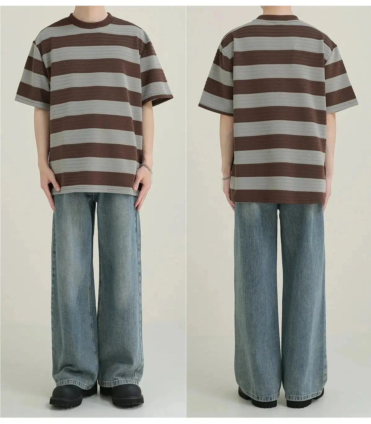 Elastic Striped Short-sleeved T-shirt
