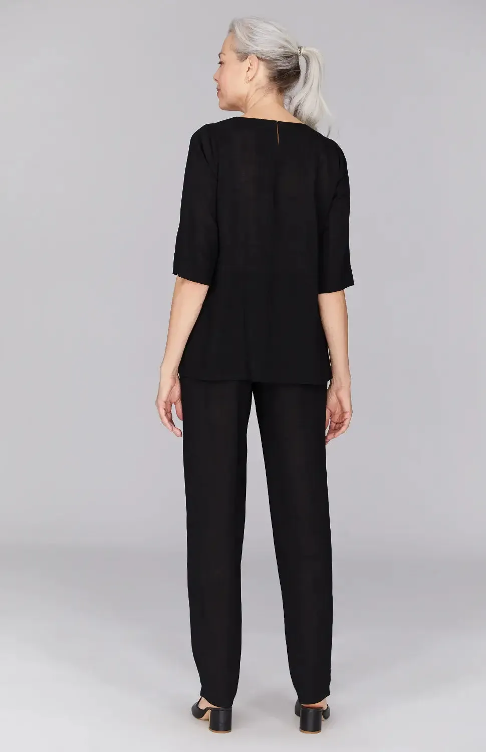 Emmelle Microlinen Flat Front Pants in Black