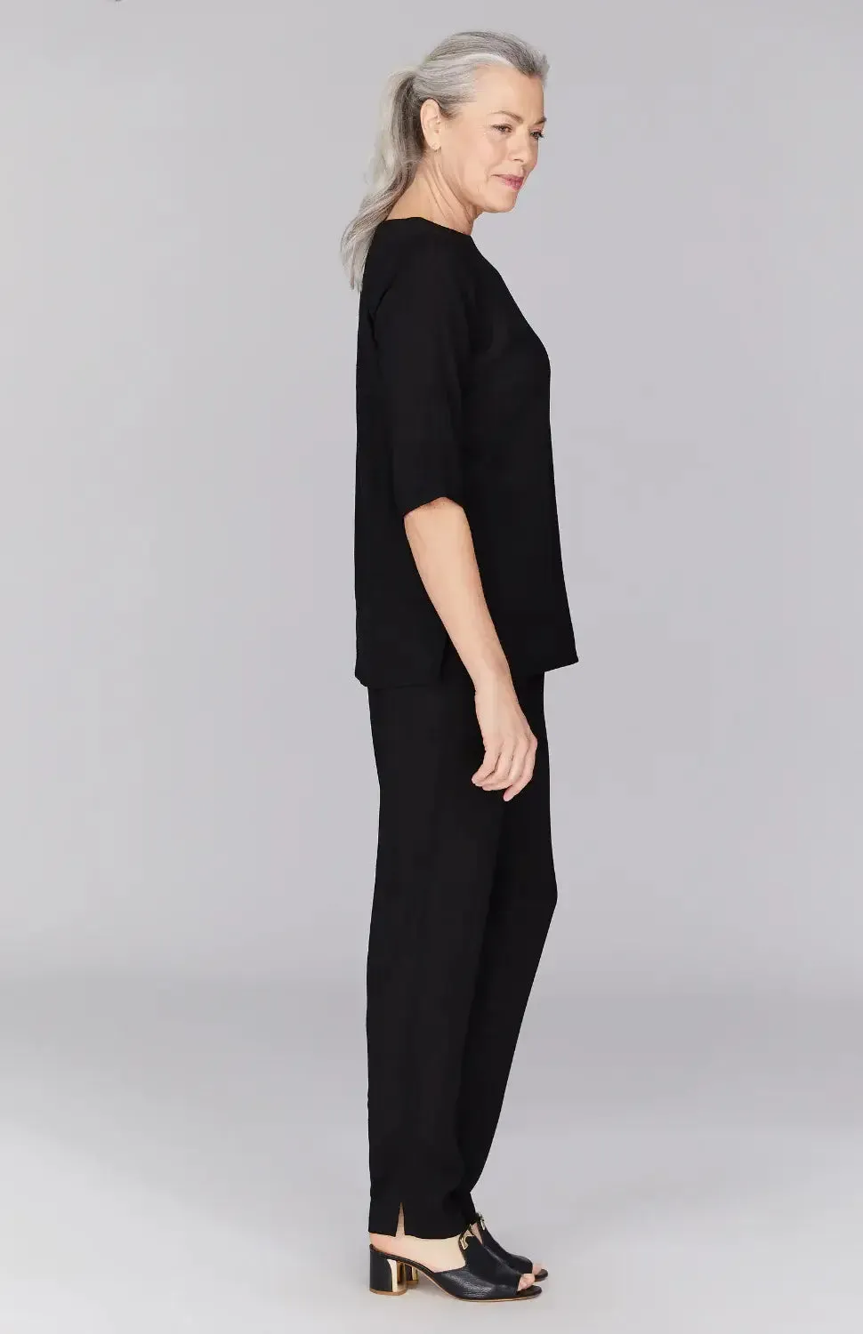 Emmelle Microlinen Flat Front Pants in Black