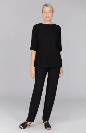 Emmelle Microlinen Flat Front Pants in Black