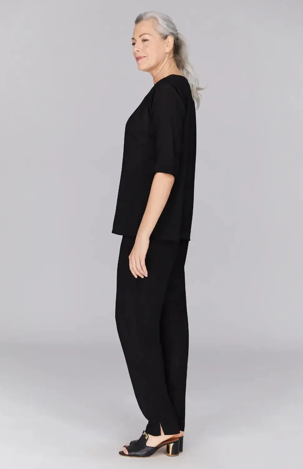 Emmelle Microlinen Flat Front Pants in Black
