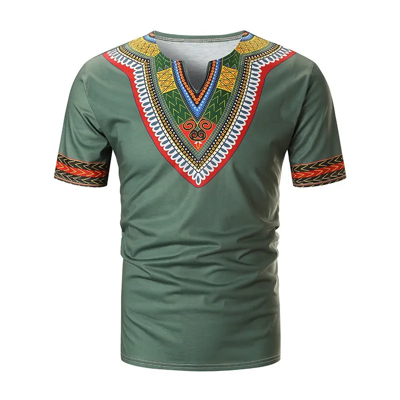 ETHNIC PRINT V-NECK SHIRT