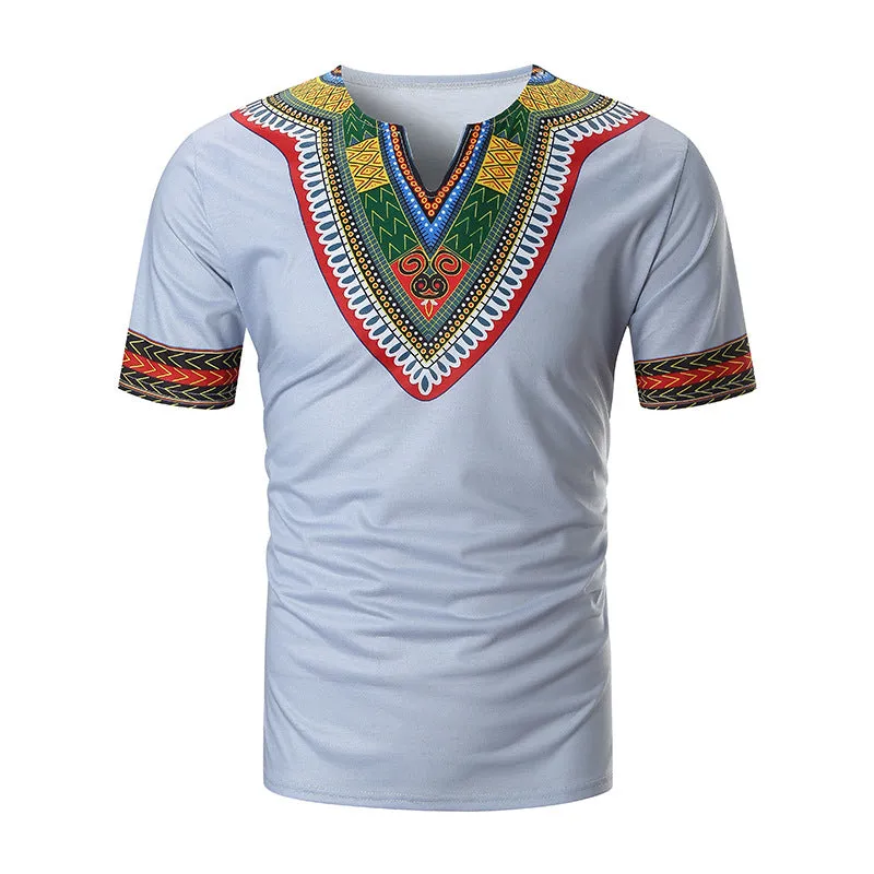 ETHNIC PRINT V-NECK SHIRT